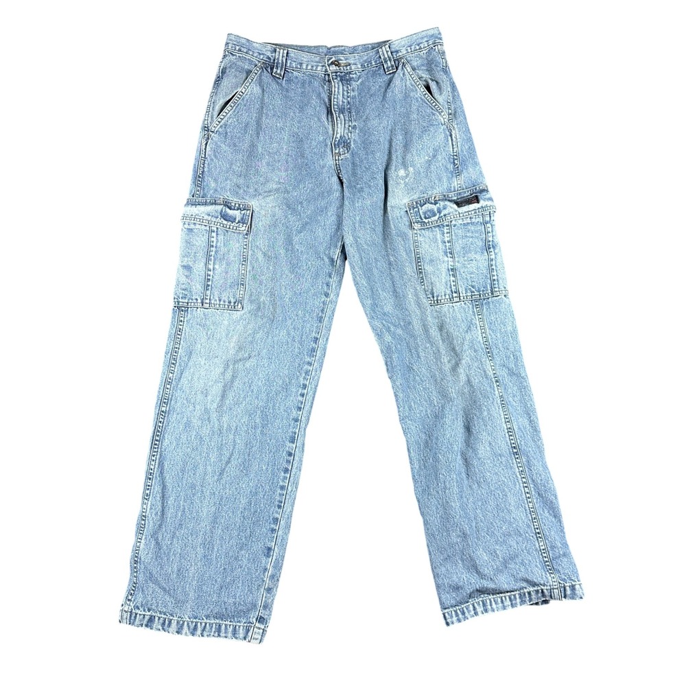 Vintage Wrangler Hero Men 32x32 Light Wash Denim Cargo Jeans Workwear Distressed